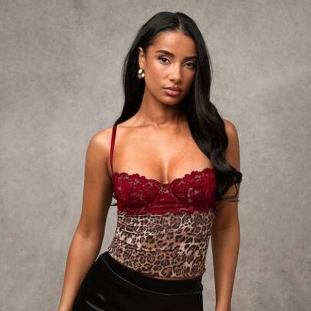 SHEIN Women&#39;s Leopard Print Mesh Spliced Black Lace Sexy Spaghetti Strap Camisole, Versatile For Outings, Dates, Theme Parties, Carnivals, Corset Top, Conce