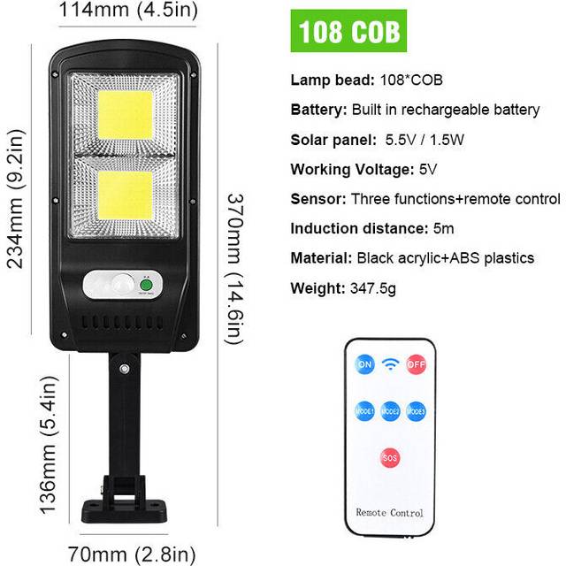 (150COB) Outdoor Solar Street Wall Light PIR Sensor Motion LED COB Lamp Remote Control
