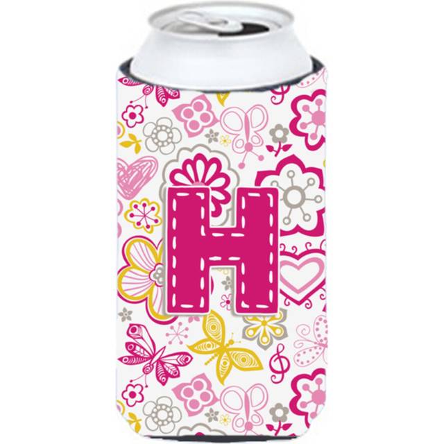 Letter H Flowers and Butterflies Pink Tall Boy Beverage Insulator Hugger CJ2005-HTBC