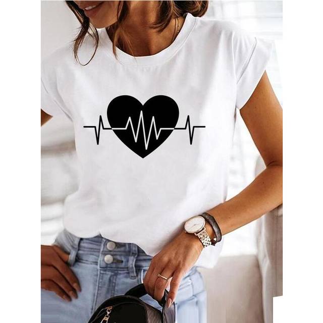 (MGQ29249, L) Love Style Trend Cute 90s Short Sleeve Print T Shirt Clothing Tee Women Graphic T-shirt Summer Clothes Fashion Female Top