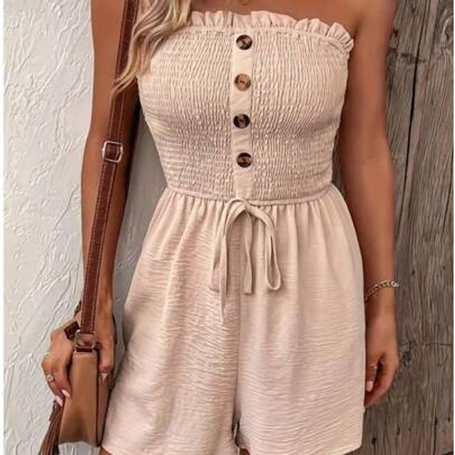 SHEIN Women&#39;s Solid Color Ruffle Trim Tube Top Romper