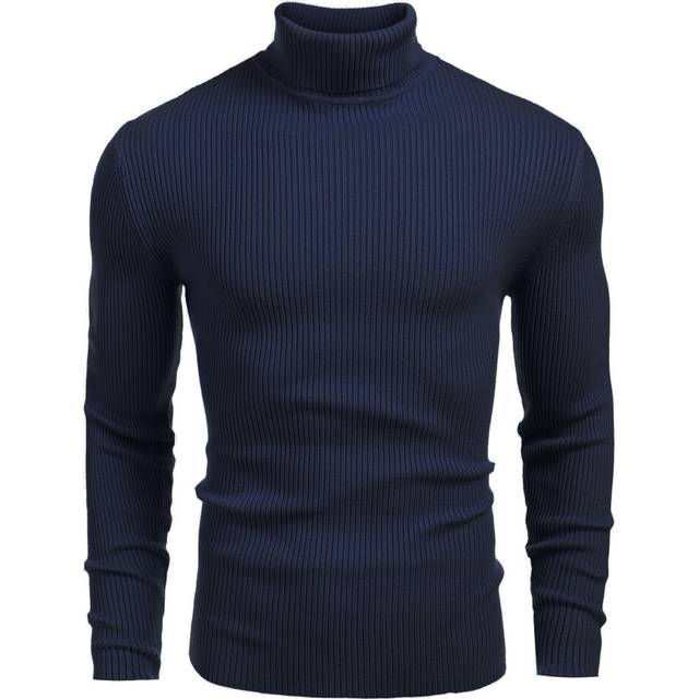 COOFANDY Men's Ribbed Slim Fit Knitted Pullover Turtleneck Sweater  XXL  Sapphire