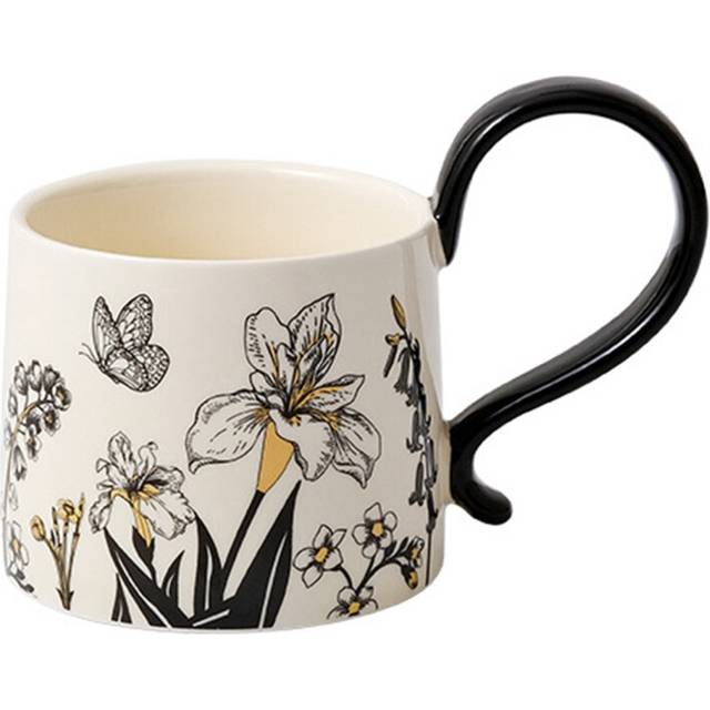 Vintage Floral Ceramic Mug, Botanical Tall Tea Cup Goblet Mug