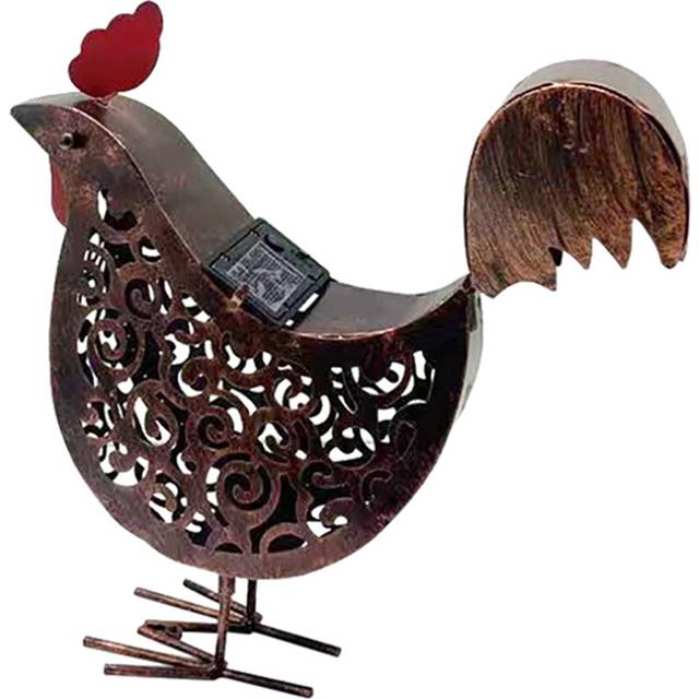 Wrought Iron Solar Chicken Lanterns Retro Hollow Lights with Handle Outdoor Garden Decor for Yard -A