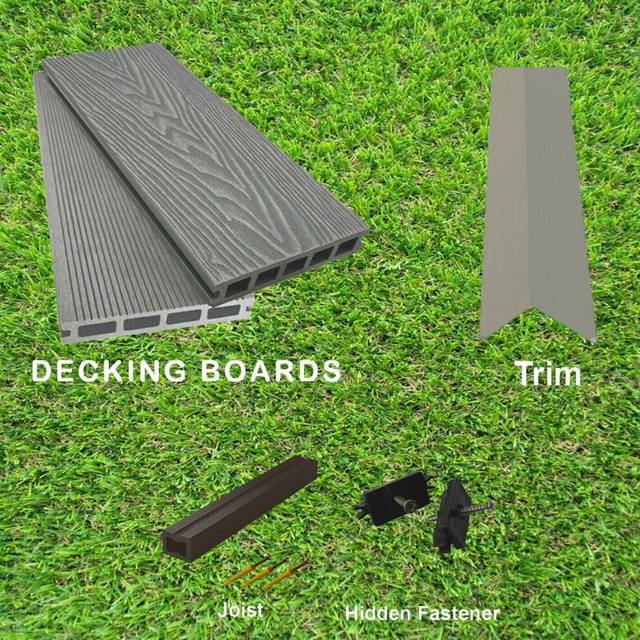 (Grey) 1 Square Meter Composite Decking Set Boards, Edging & Fixings Included