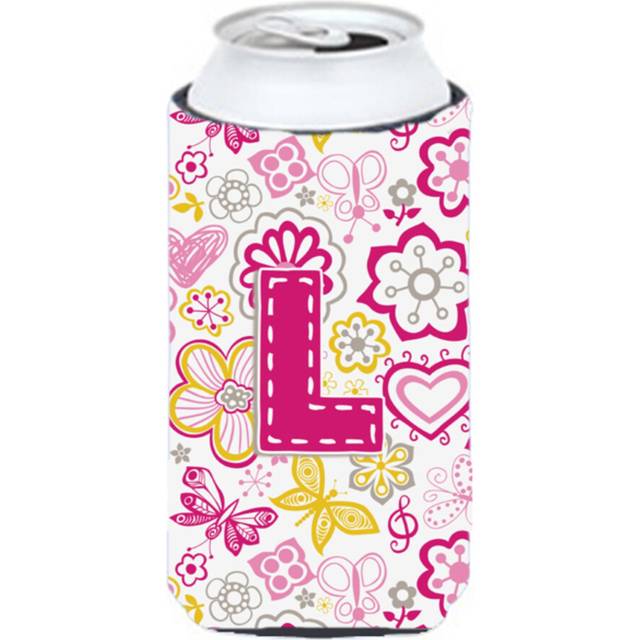 Letter L Flowers and Butterflies Pink Tall Boy Beverage Insulator Hugger CJ2005-LTBC