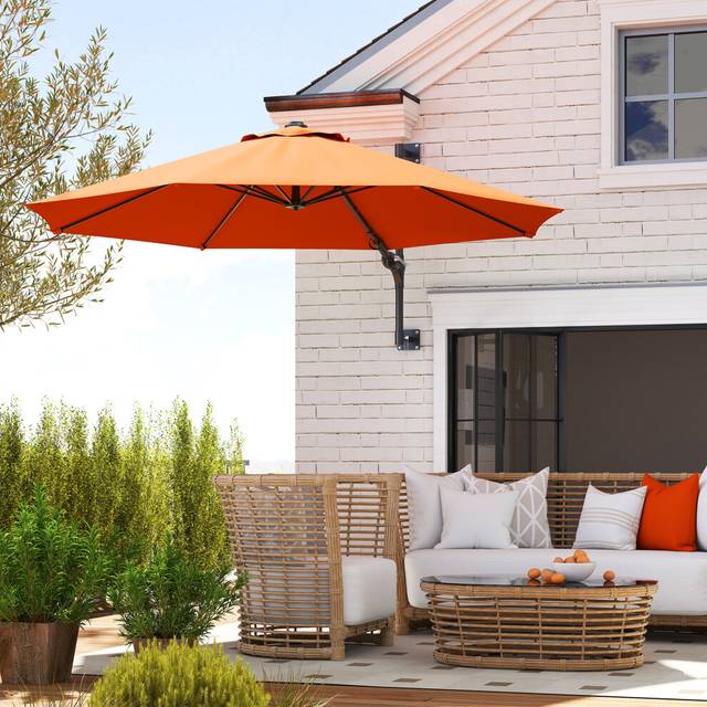 Outsunny Sun Parasol with Vent, Wall Umbrella for Patio, Garden, Orange