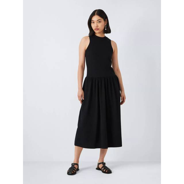 John Lewis ANYDAY Jersey Dropped Waist Midi Dress, Black