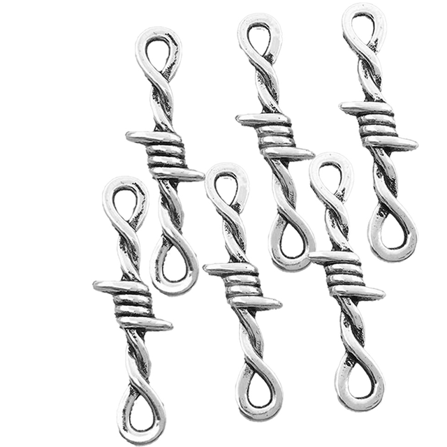 100Pcs Gothic Barbed Wire Thorns, Silver Metal Thorns Pendant Accessories, Vintage Connector Charms