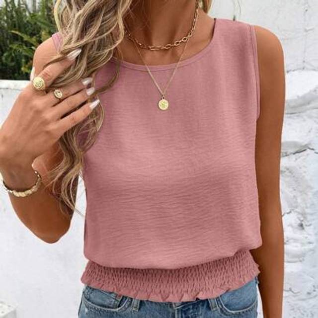 Luneh Women&#39;s Casual Solid Sleeveless Round Neck Tank Top, Basic Cute Blouse For Spring & Summer Daily Wear