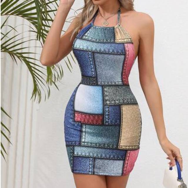 SHEIN Spring And Summer Halter-Neck Backless Short Dress 2025, European And American Street Sexy Style Literary And Retro Dress, Festival Party Cocktail Dre