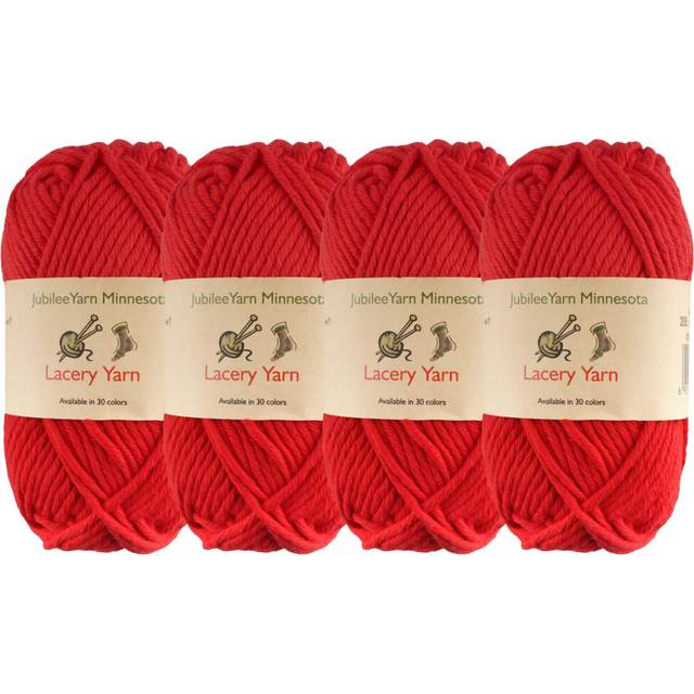JubileeYarn Lacery Yarn - Bulky Weight Cotton - 100g/Skein - 205 Hearts Red - 4 Skeins