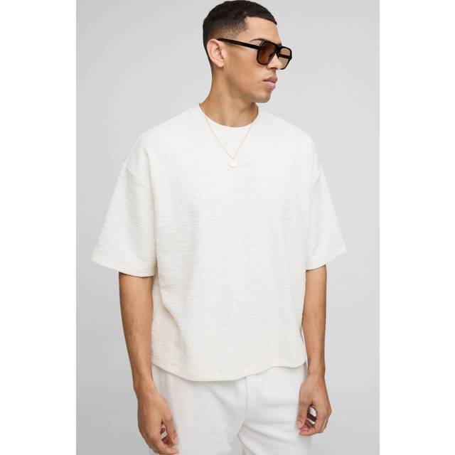 Oversized Boxy Heavyweight Textured T-Shirt - Cream - L