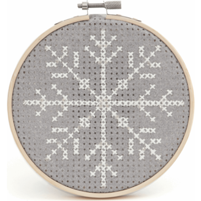 Snowflake felt cross stitch with hoop
