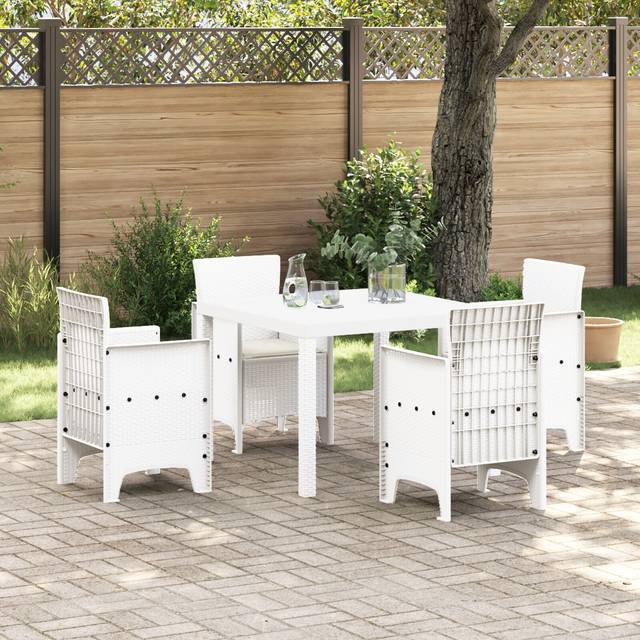 Vidaxl - 5 Piece Garden Dining Set with Cushions White Poly Rattan