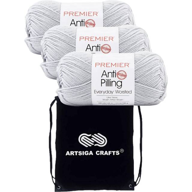 Premier Yarns Everyday Anti-Pilling Solid Silver DN100-83 (3-Skeins - Same Dye Lot) #4 Worsted Weight Acrylic Yarn for Crocheting and Knitting - Bundl