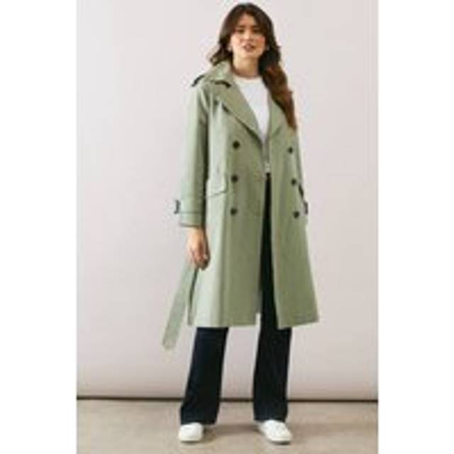 Womens Premium Longline Belted Trench Coat - Sage - 10