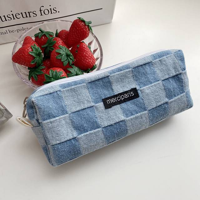 (StyleE, S) Leopard Grid Chess Print Pencil Case Large Capacity Stationery Storage Bag