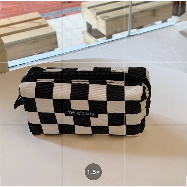 (StyleD, S) Grid Chess Leopard Print Pencil Case Large Capacity Stationery Storage Bag