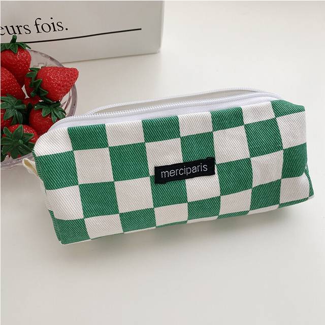 (StyleA, S) Leopard Grid Chess Print Pencil Case Large Capacity Stationery Storage Bag
