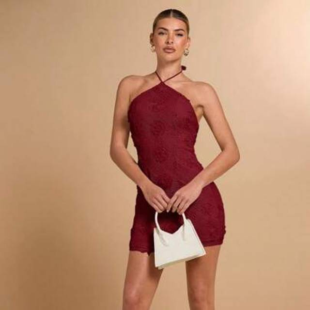 SHEIN Elegant Garden Party Floral Halter Neck Dress For Women, Suitable For Romantic Dates, Hangout With Friends, Early Spring Outings And Parties