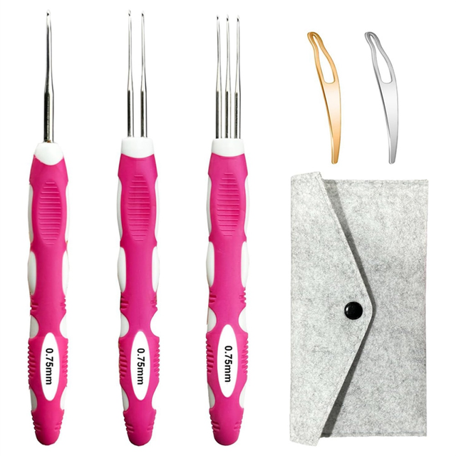 Dreadlocks Crochet Hook Set with Ergonomic Handle,Interlocking Tool for Locs 0.75mm Dreadlock Needles Hair