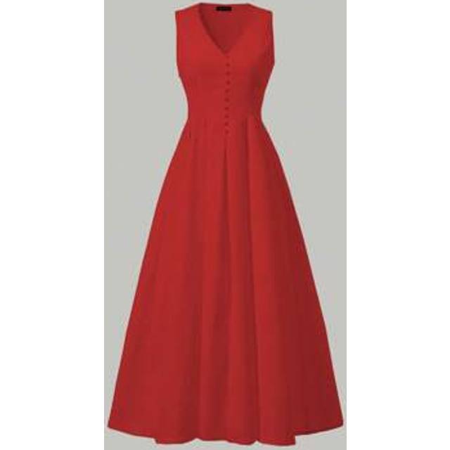 SHEIN 2025 New Arrival Elegant French Style V-Neck Waist Tuck Flared Dress, Sleeveless Vintage Patchwork Flowy Beach Holiday Party Formal Gown