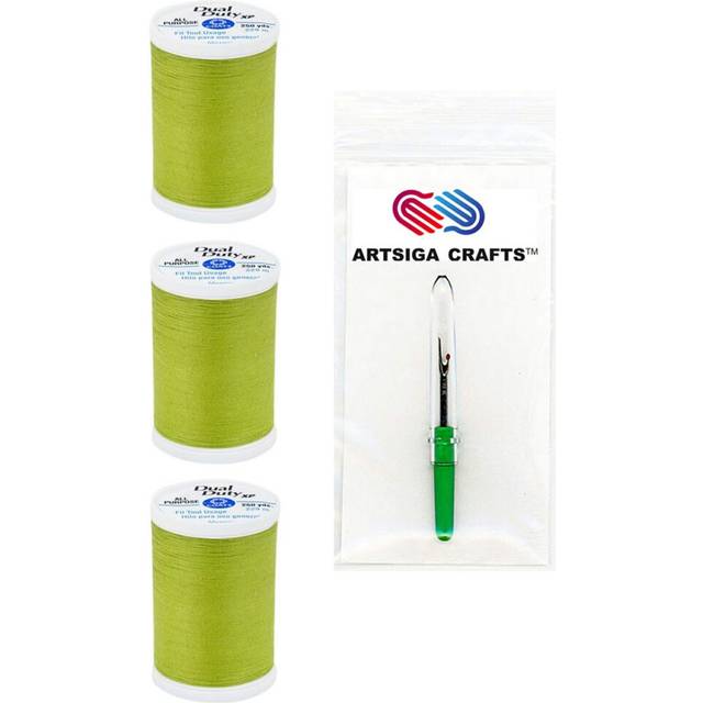 Coats & Clark Sewing Thread Dual Duty XP General Purpose Poly Thread 250 Yards (3-Pack) New Leaf Bundle with 1 Artsiga Crafts Seam Ripper S910-6280-3P