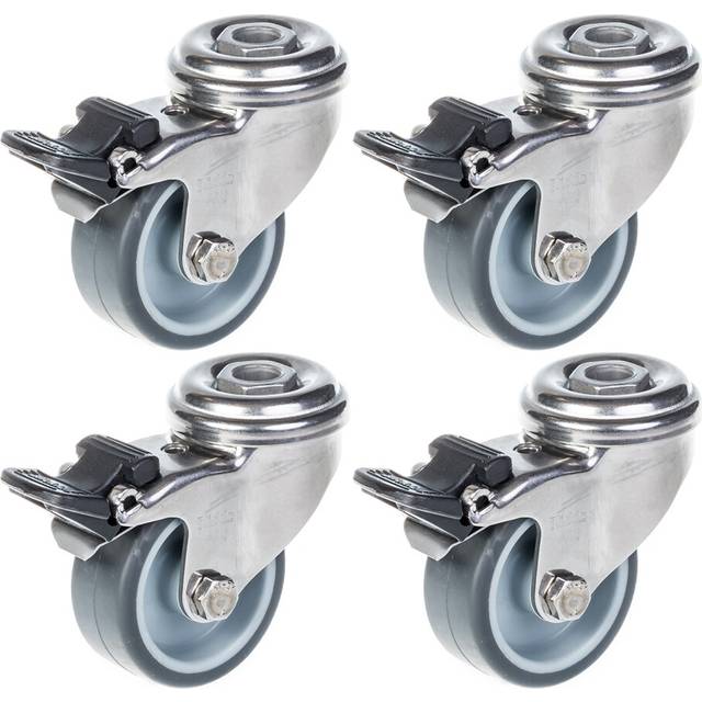 "50mm 2"" stainless steel castor grey rubber, swivel with brake, 160kg, set of 4"