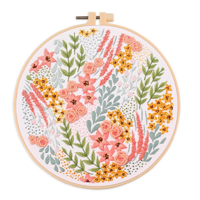 Embroidery Kit for Beginners and Enthusiasts Includes Floral Landscape with Thread Needles,A