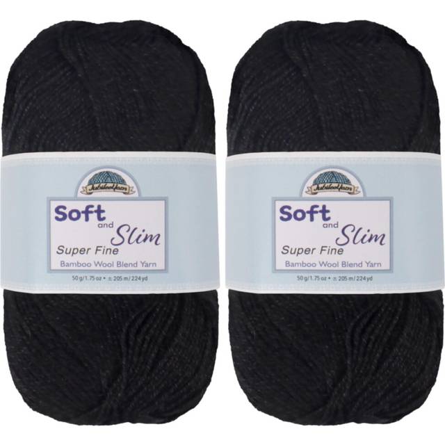 JubileeYarn Soft and Slim Yarn - Baby Weight Rayon from Bamboo Wool Blend - 50g/Skein - Tuxedo Black - 2 Skeins