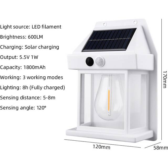 (White, 2PCS) Solar Wall Light Tungsten Waterproof Wireless Motion Sensor Security Lamps
