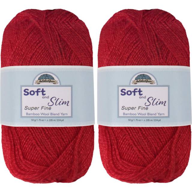 JubileeYarn Soft and Slim Yarn - Baby Weight Rayon from Bamboo Wool Blend - 50g/Skein - Ruby Red - 2 Skeins