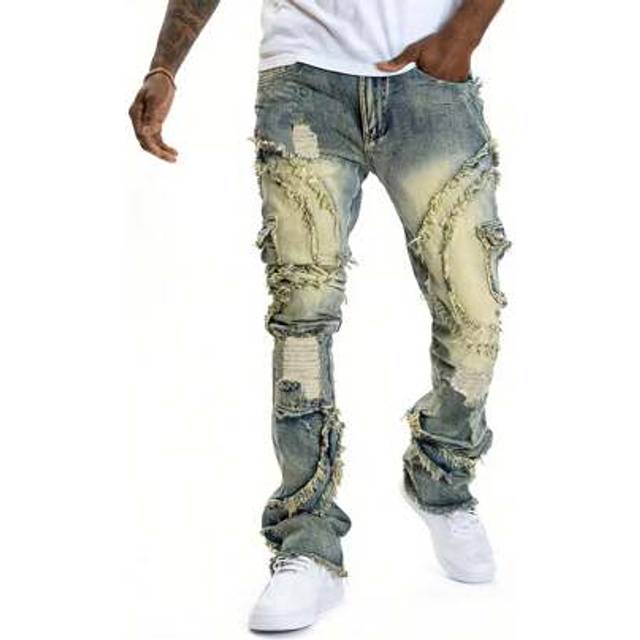 SHEIN Men&#39;s Pocket Edge Distressed Stretch Skinny Flare Jeans
