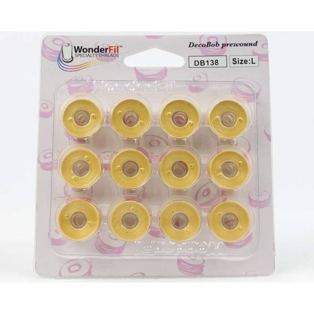 WonderFil  Specialty Threads  DecoBob  Pre-Wound Bobbins  Size L - Soft Gold