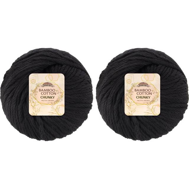JubileeYarn Bamboo Cotton Chunky Yarn - 100g/Ball - Midnight Black - 2 Balls