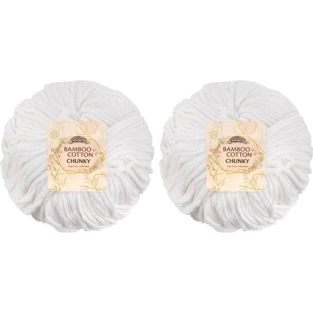 JubileeYarn Bamboo Cotton Chunky Yarn - 100g/Ball - Cotton White - 2 Balls