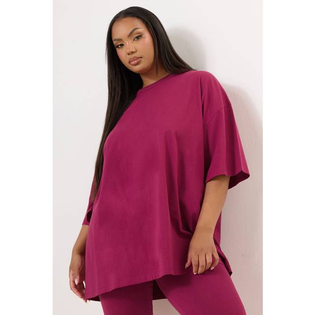 Yours Curve Berry Red Oversized Boxy Tshirt, Women's Curve & Plus Size, Yours - Pink - 18