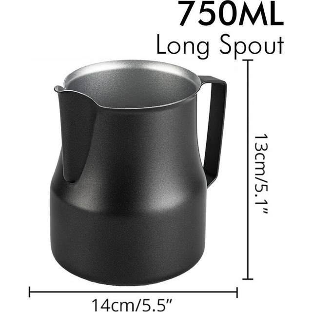 (a-750ml-Black) Stainless Steel Milk Frothing Jug Long Rounded Spout Latte Art Jug Milk Pitcher Frother Professional Barista Milk Steaming Jug