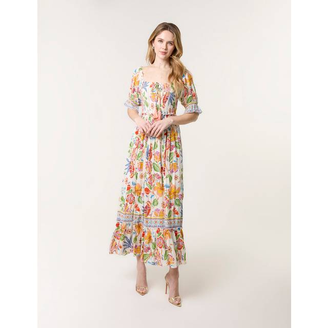 Blue Vanilla Multi Square Neck Puff Sleeve Dress - l/xl