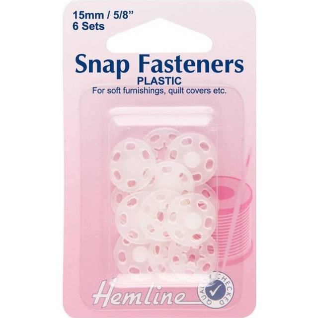 Hemline Sew On Plastic Press Snap Fasteners Clear/White