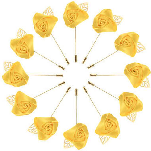 12-pack Flower Lapel Pins For Men, Rose Boutonnieres Pin [yellow]
