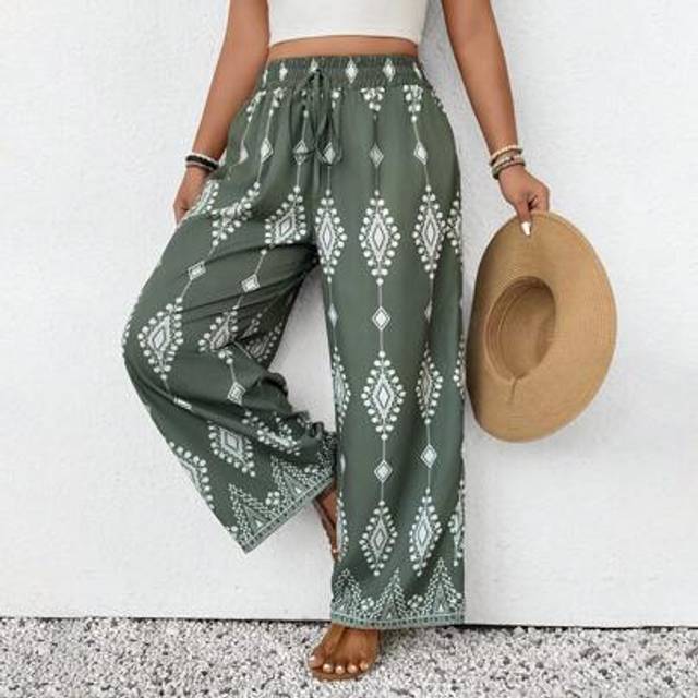 SHEIN Plus Size Women Casual Bohemian Style Pants, For Summer Vacation