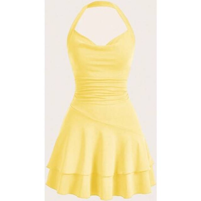 SHEIN Teen Girls&#39; Knitted Waist Ruffled Hem Casual Spaghetti Strap Strap Midi Dress