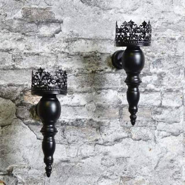 SHEIN 2pcs Vintage Metal Candle Holders - Wall-Mounted, Perfect For Living Room, Patio, Bedroom & Stairs Decor - Ideal Gift For Halloween, Thanksgiving, Val