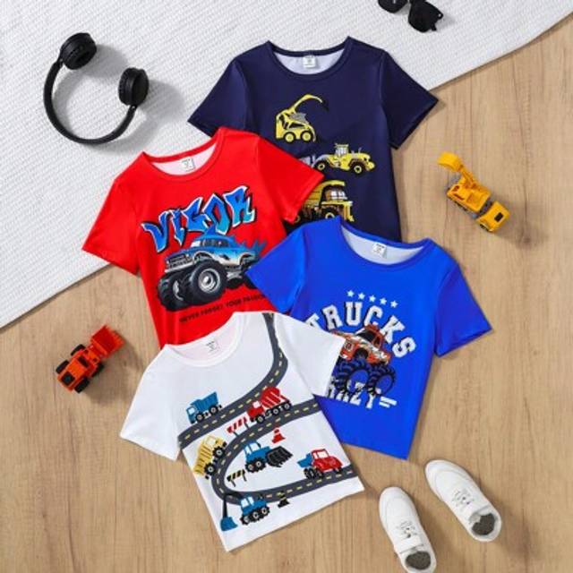 4st ung pojke dinosaurie & brevtryck kortärmade T-shirts - Multifärgad (6Y,7Y,4Y,5Y)