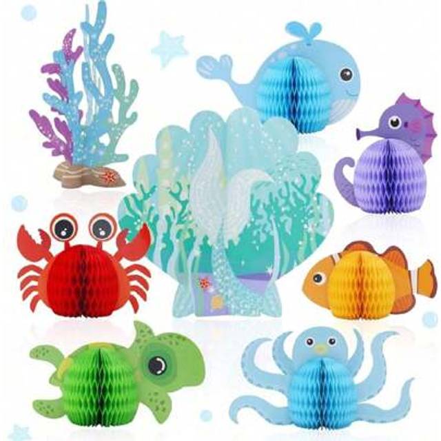 SHEIN 8pcs-Sea Party Decoration Sea Animal Honeycomb Centerpiece Ocean Themed Party Table Decoration Fish Sea Life Mermaid Paper Lantern Under The Sea Party