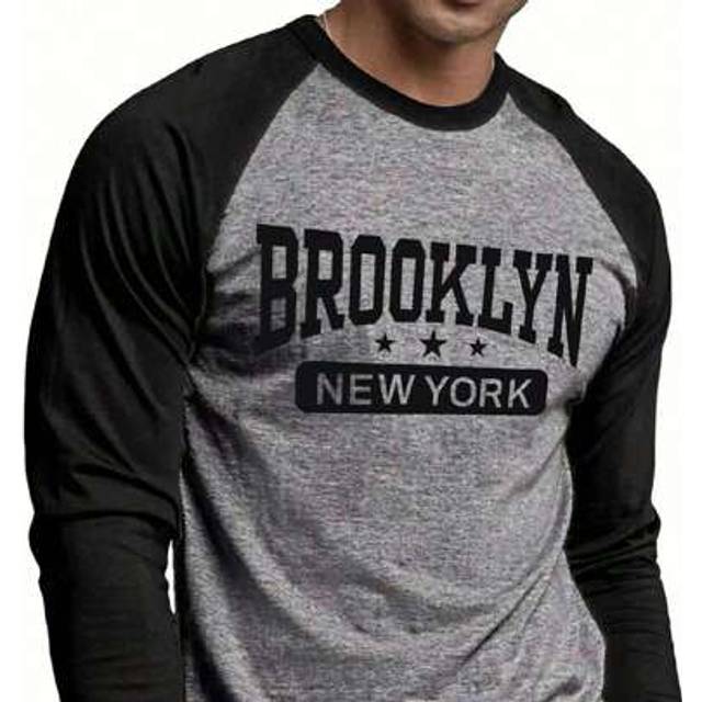 SHEIN Plus Size Men&#39;s Crew Neck Long Sleeve T-Shirt, Wide Sleeve Crew Neck T-Shirt