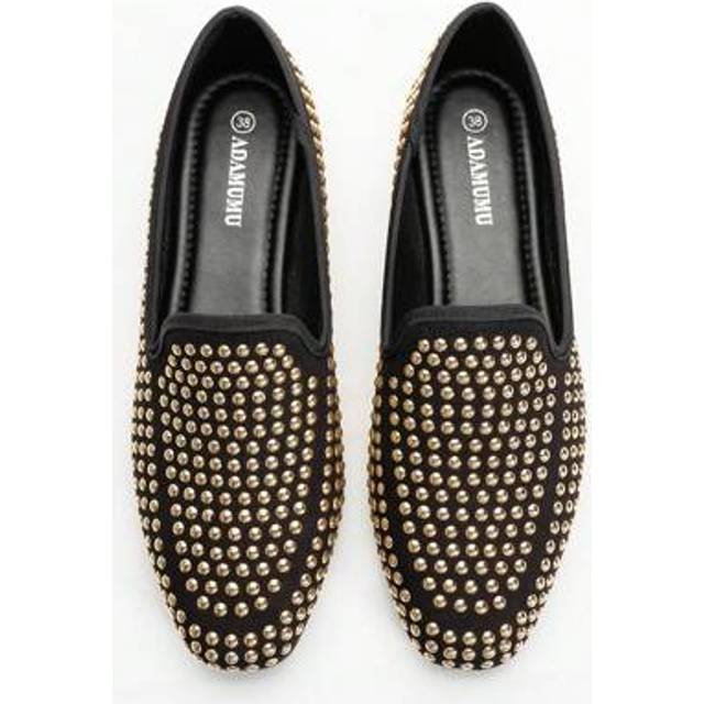SHEIN Women&#39;s Casual Slip-On Loafers, Covered With Metallic Punk-Style Studs, Breathable Fabric Upper, PU Lining And Insole, Soft Outsole, Comfortable And D