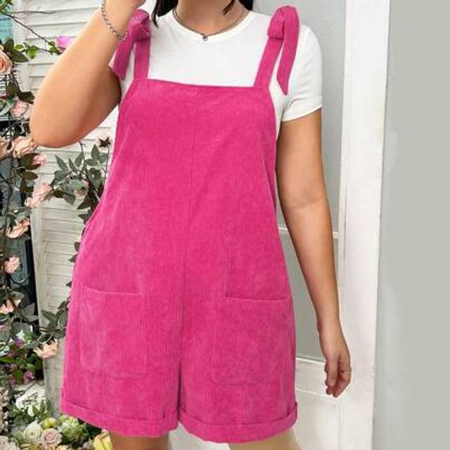 Damer Plus Size Rosa Randig Knyt-Skulder Jumpsuit (0XL,1XL,2XL,3XL,4XL,5XL)